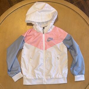 Nike White Pink and Light Gray Hooded Windbreaker Jacket